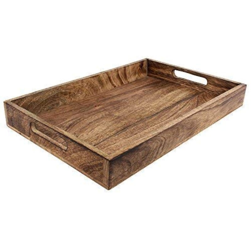 GoCraft Handmade Classic Wooden Tray â€“ Medium 15" Serving Tray for Kitchen, Dining, and Home Use â€“ Elegant Wood Serveware for Food, Drinks, Snacks, Coffee, Tea, Breakfast, Parties & Everyday Use - Image 1
